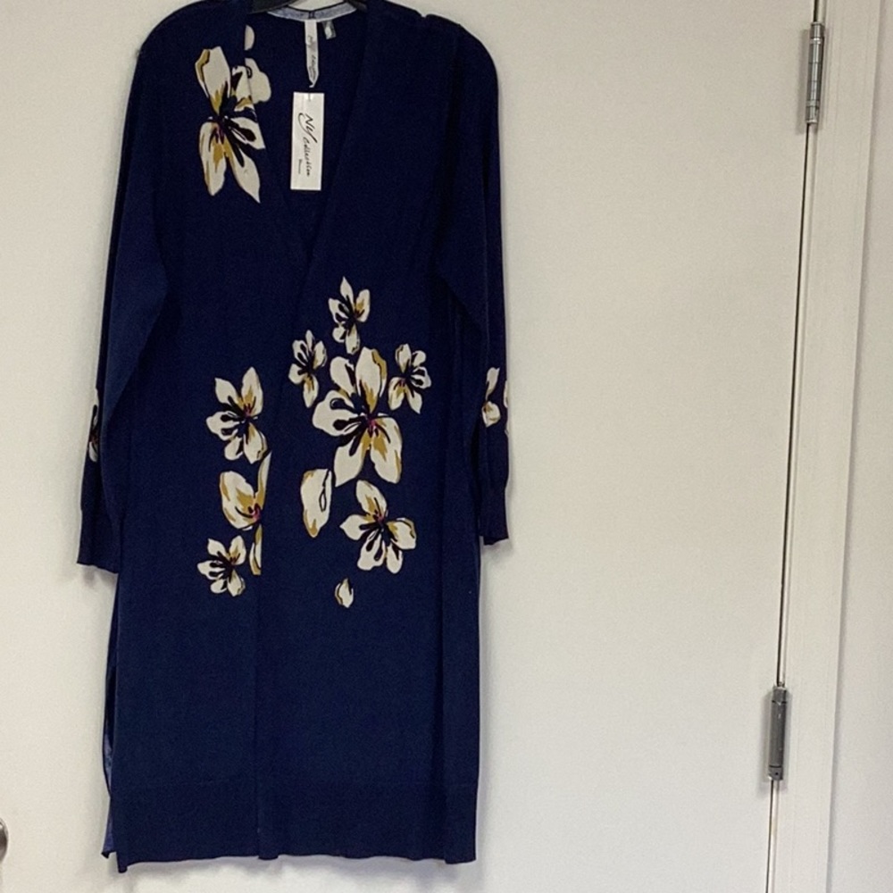 L/S V-neck printed floral cardigan